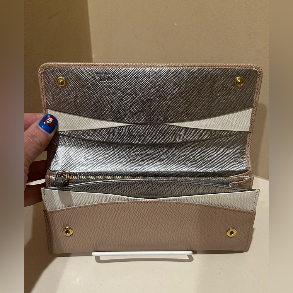 PRADA Tricolor Saffiano Double Snap Wallet - Picture 10 of 16